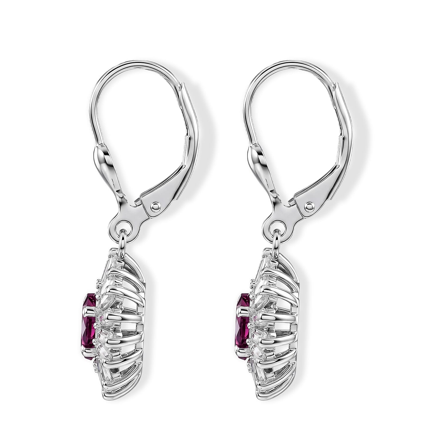 D'Joy - Radiant Ember Garnet & Moissanite Lever Back Earring in Rhodium Overlay Sterling Silver 2.30 Ct.