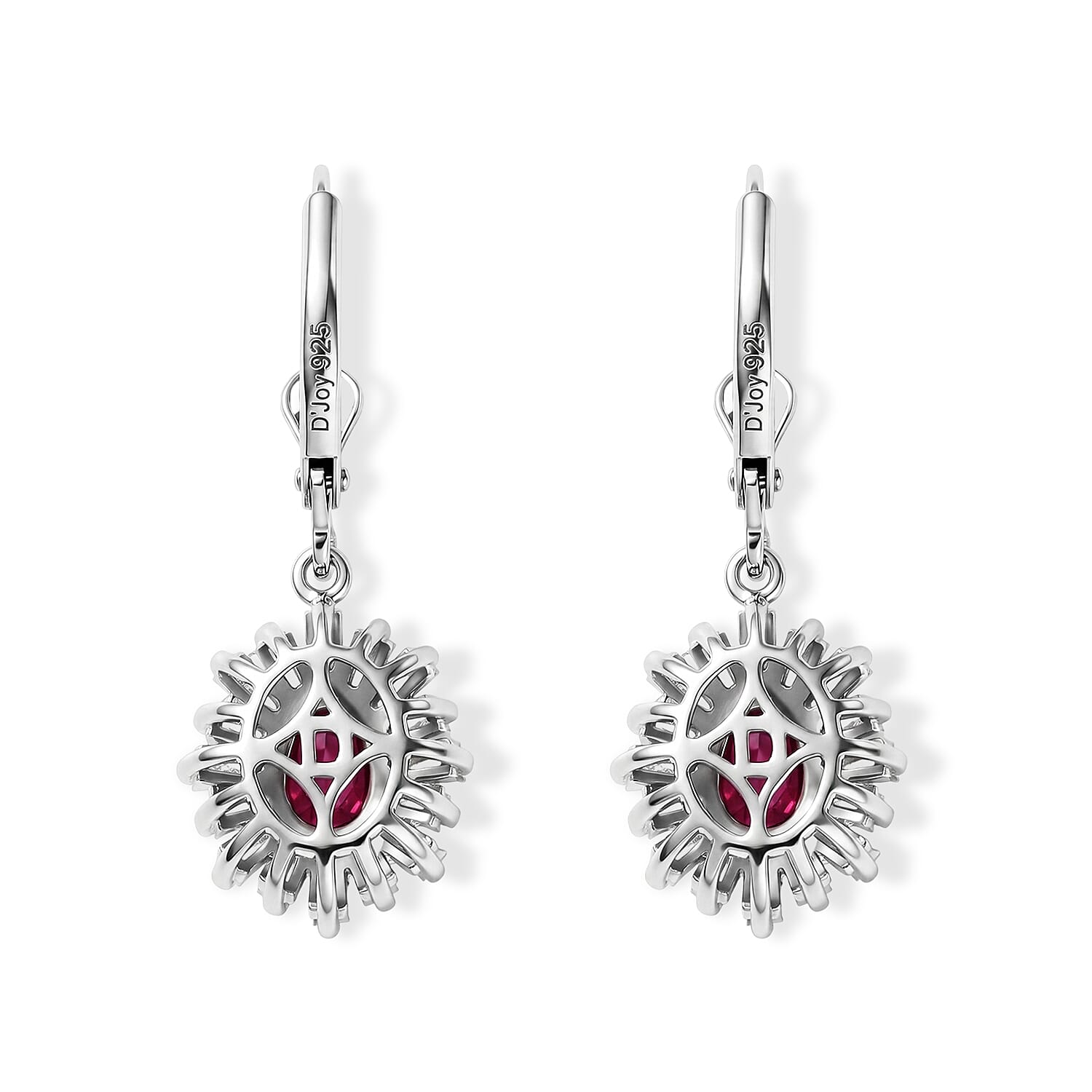 D'Joy - Radiant Ember Garnet & Moissanite Lever Back Earring in Rhodium Overlay Sterling Silver 2.30 Ct.