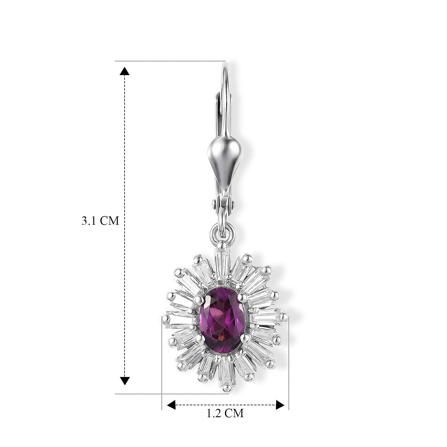 D'Joy - Radiant Ember Garnet & Moissanite Lever Back Earring in Rhodium Overlay Sterling Silver 2.30 Ct.
