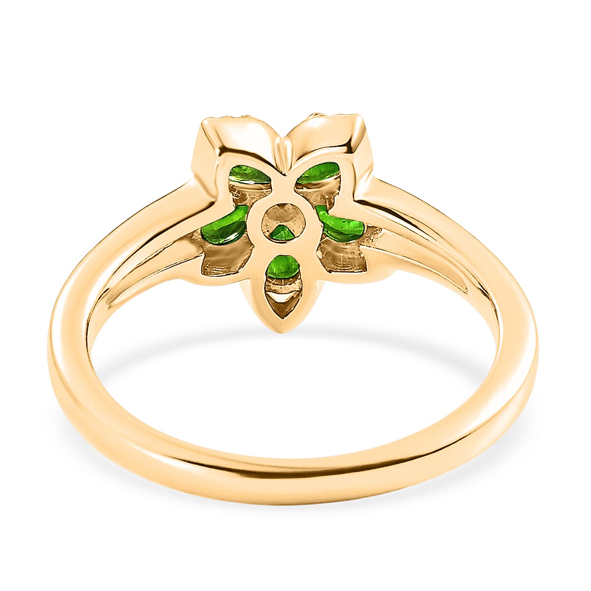Luxuriant - Natural Chrome Diopside & Lab Grown Diamond (SI-G-H) Floral Ring in Yellow Gold Plated Sterling Silver 0.80 Ct.