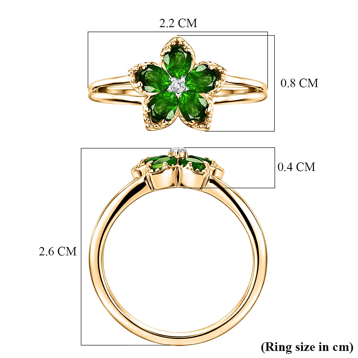 Luxuriant - Natural Chrome Diopside & Lab Grown Diamond (SI-G-H) Floral Ring in Yellow Gold Plated Sterling Silver 0.80 Ct.