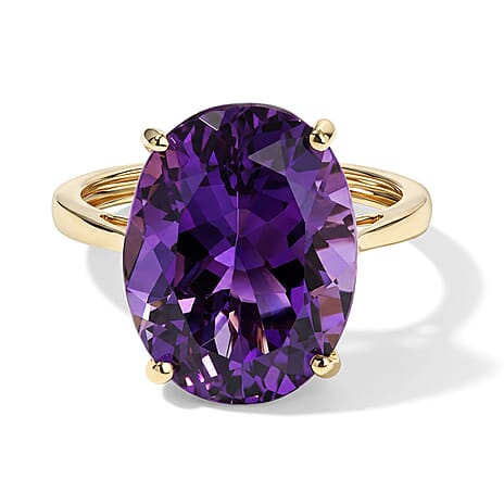 9K Yellow Gold AAA Moroccan Amethyst Solitaire Ring 9.06 Ct.