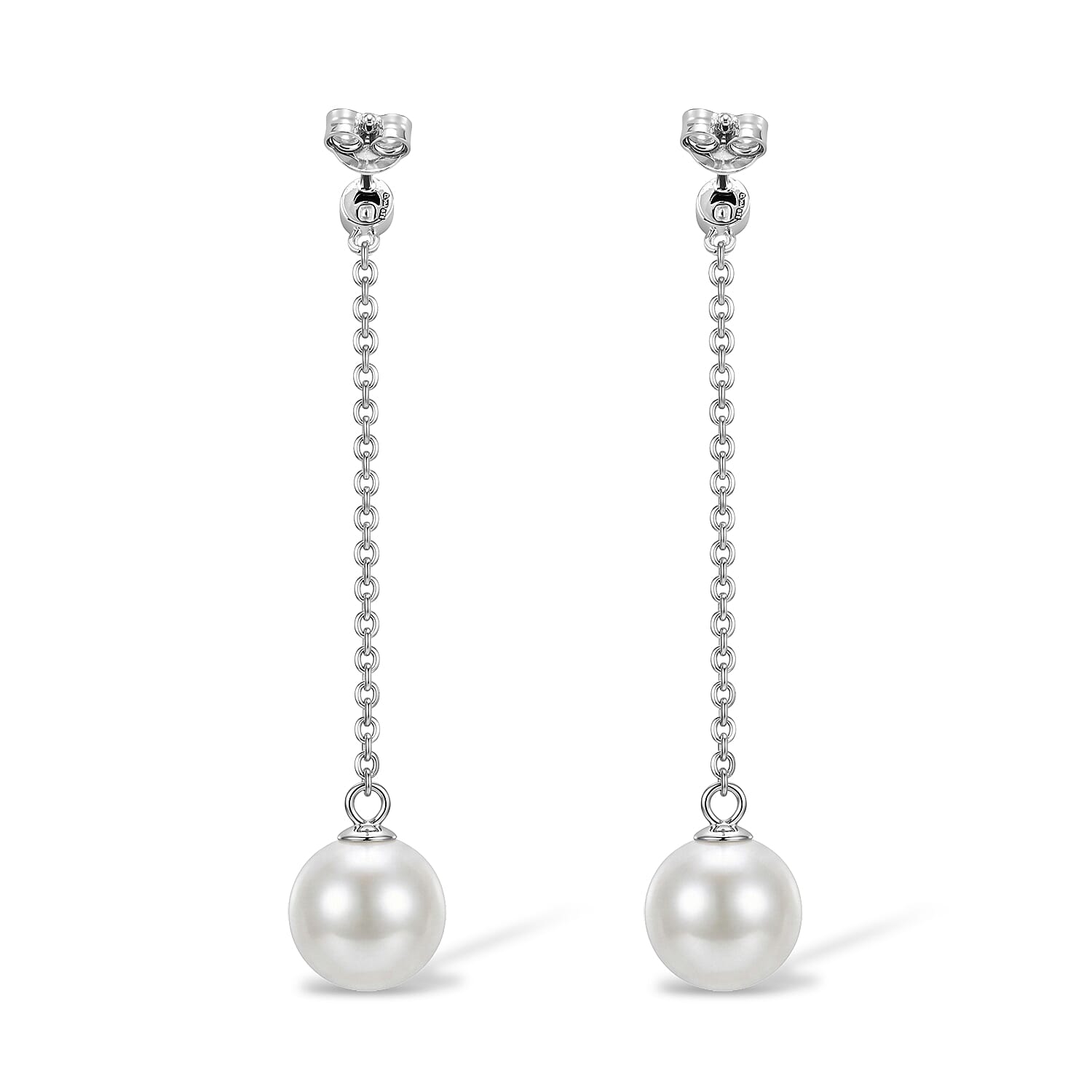 D'Joy - White Edison Pearl & Lab Grown Diamond Dangling Earring with Push Back in Rhodium Overlay Sterling Silver 15.55 Ct.