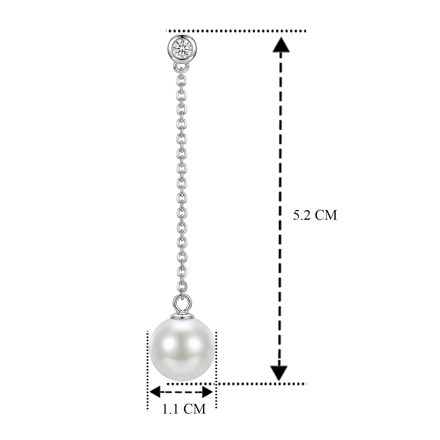 D'Joy - White Edison Pearl & Lab Grown Diamond Dangling Earring with Push Back in Rhodium Overlay Sterling Silver 15.55 Ct.