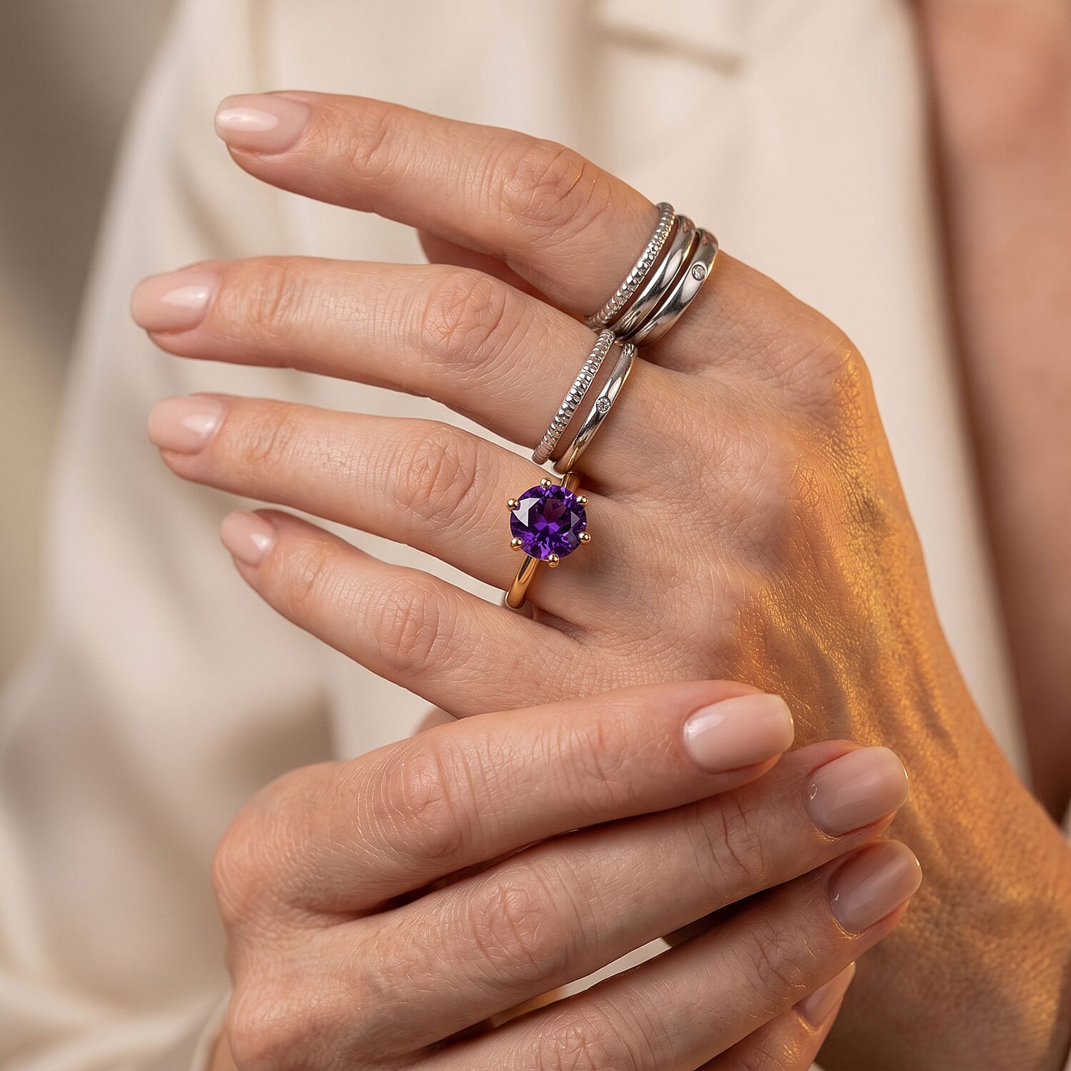 Moroccan Amethyst Solitaire Ring in Yellow Gold Plated Sterling Silver 1.30 Ct.