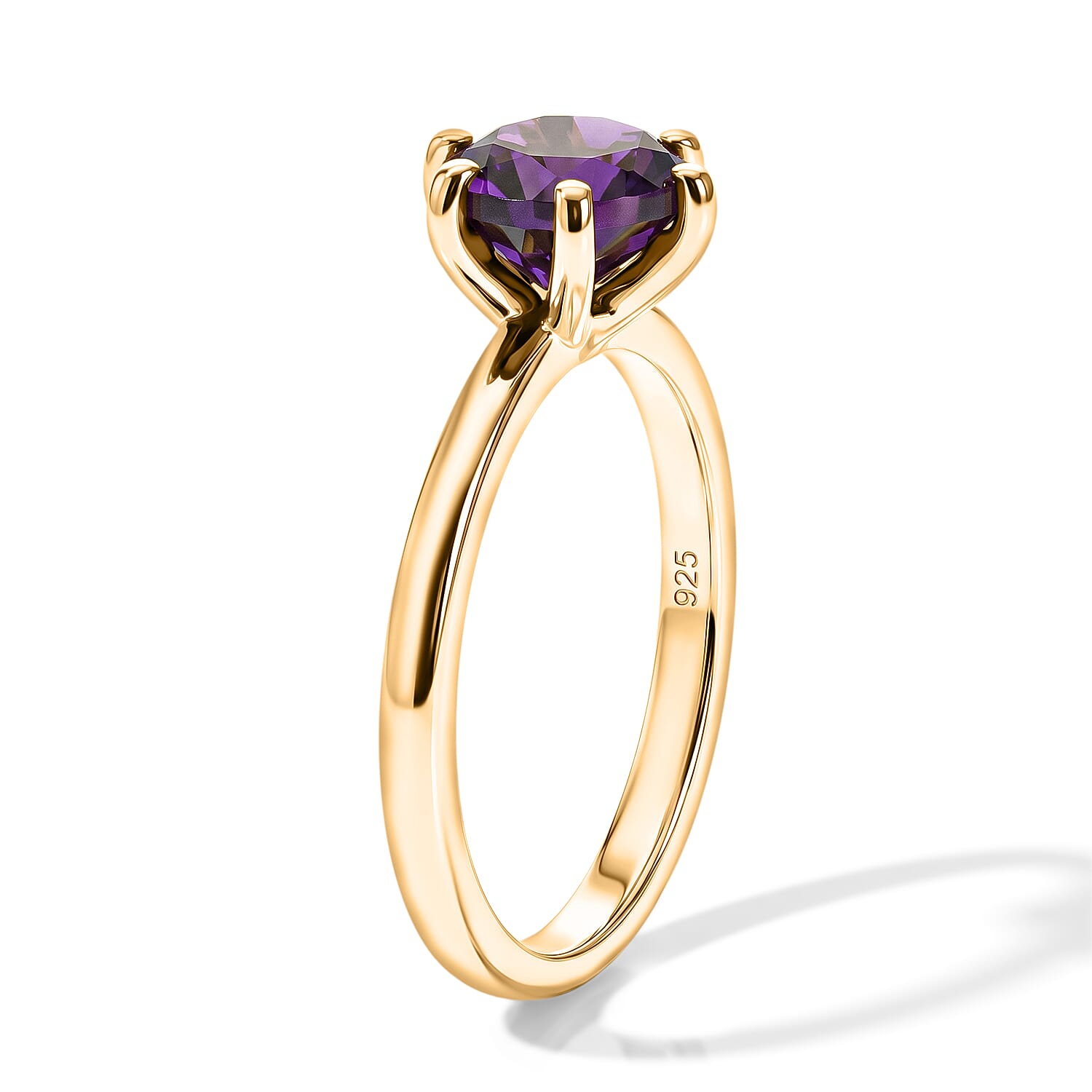 Moroccan Amethyst Solitaire Ring in Yellow Gold Plated Sterling Silver 1.30 Ct.