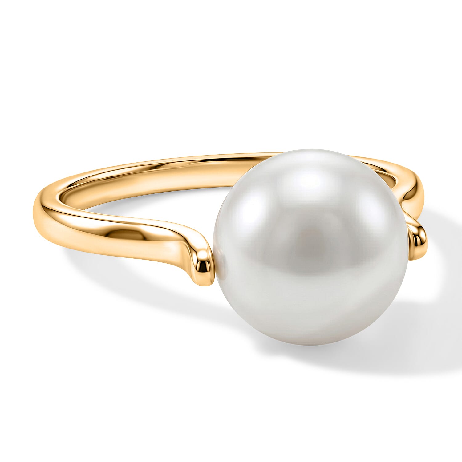 D'Joy - Premium White Edison Pearl (10-11mm) Solitaire Ring in Yellow Gold Plated Sterling Silver 7.40 Ct.