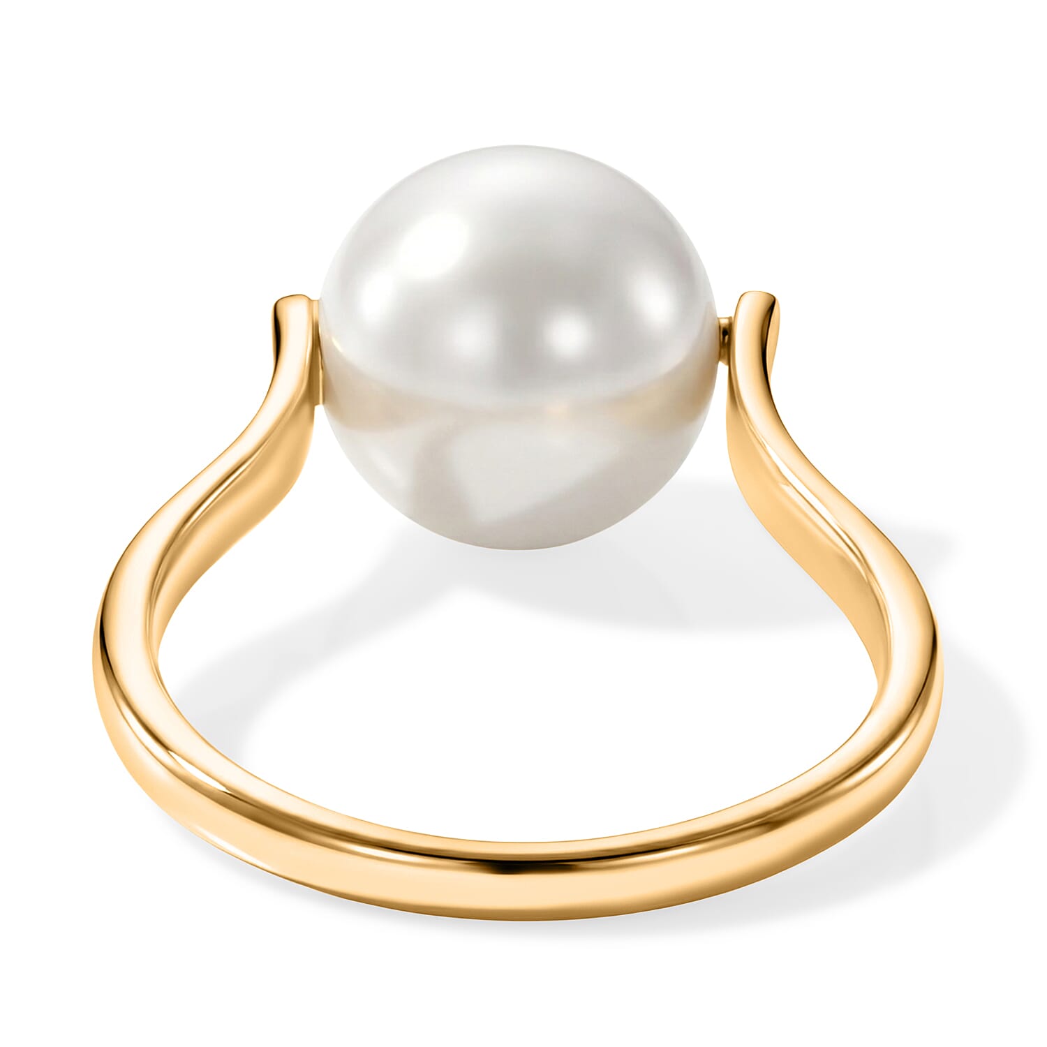D'Joy - Premium White Edison Pearl (10-11mm) Solitaire Ring in Yellow Gold Plated Sterling Silver 7.40 Ct.