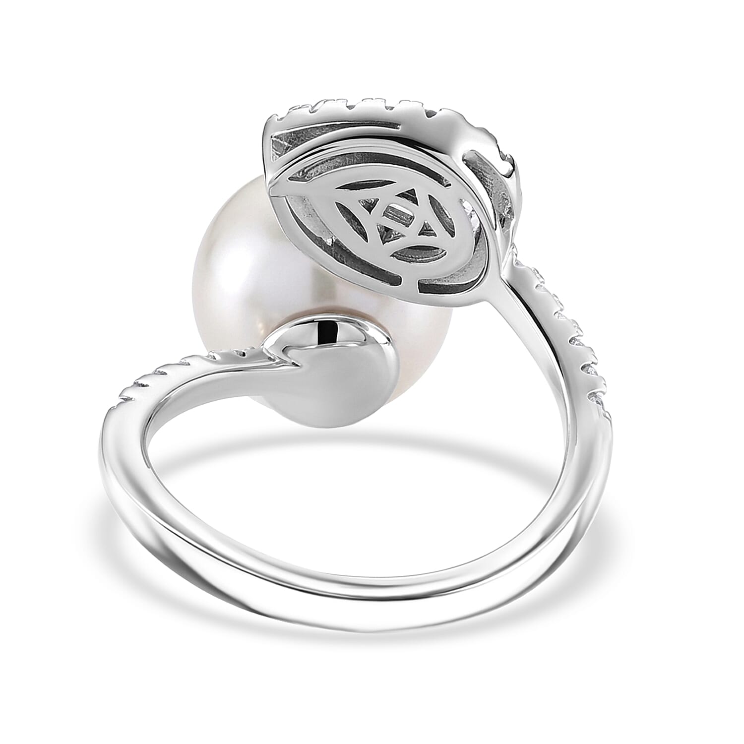 D'Joy White Edison Pearl, White Zircon Band Ring in Rhodium OverlaySterling Silver  14.940  Ct.