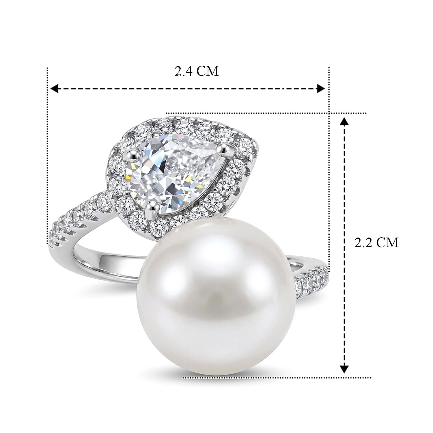 D'Joy White Edison Pearl, White Zircon Band Ring in Rhodium OverlaySterling Silver  14.940  Ct.