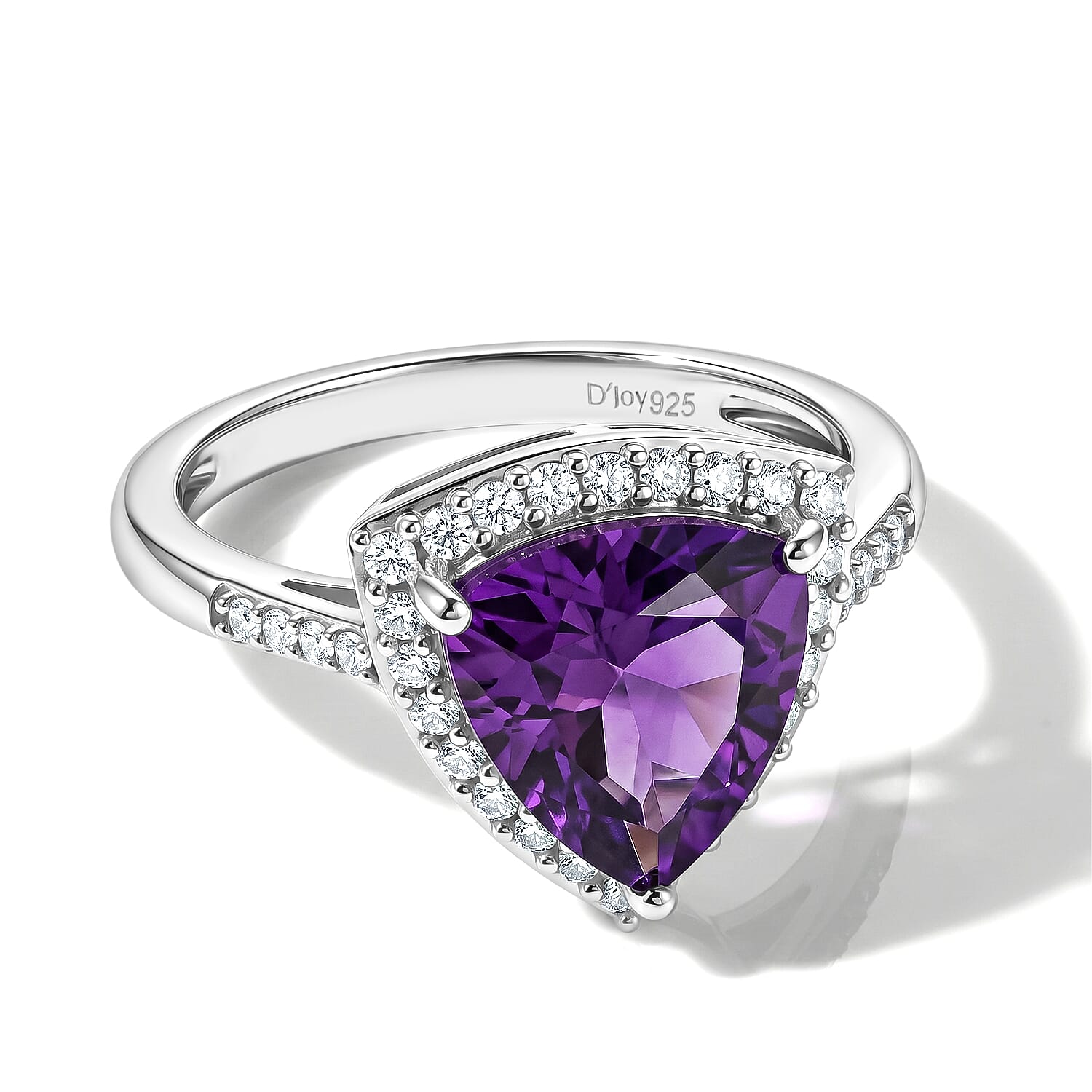 D'Joy - Moroccan Amethyst & White Zircon Halo Ring in Platinum Overlay Sterling Silver 2.84 Ct.