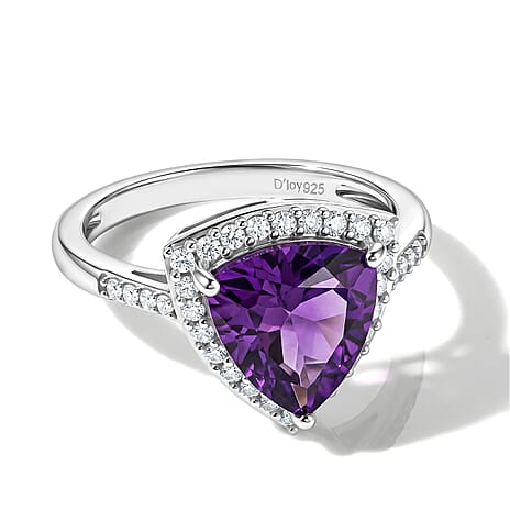 D'Joy - Moroccan Amethyst & White Zircon Halo Ring in Platinum Overlay Sterling Silver 2.84 Ct.