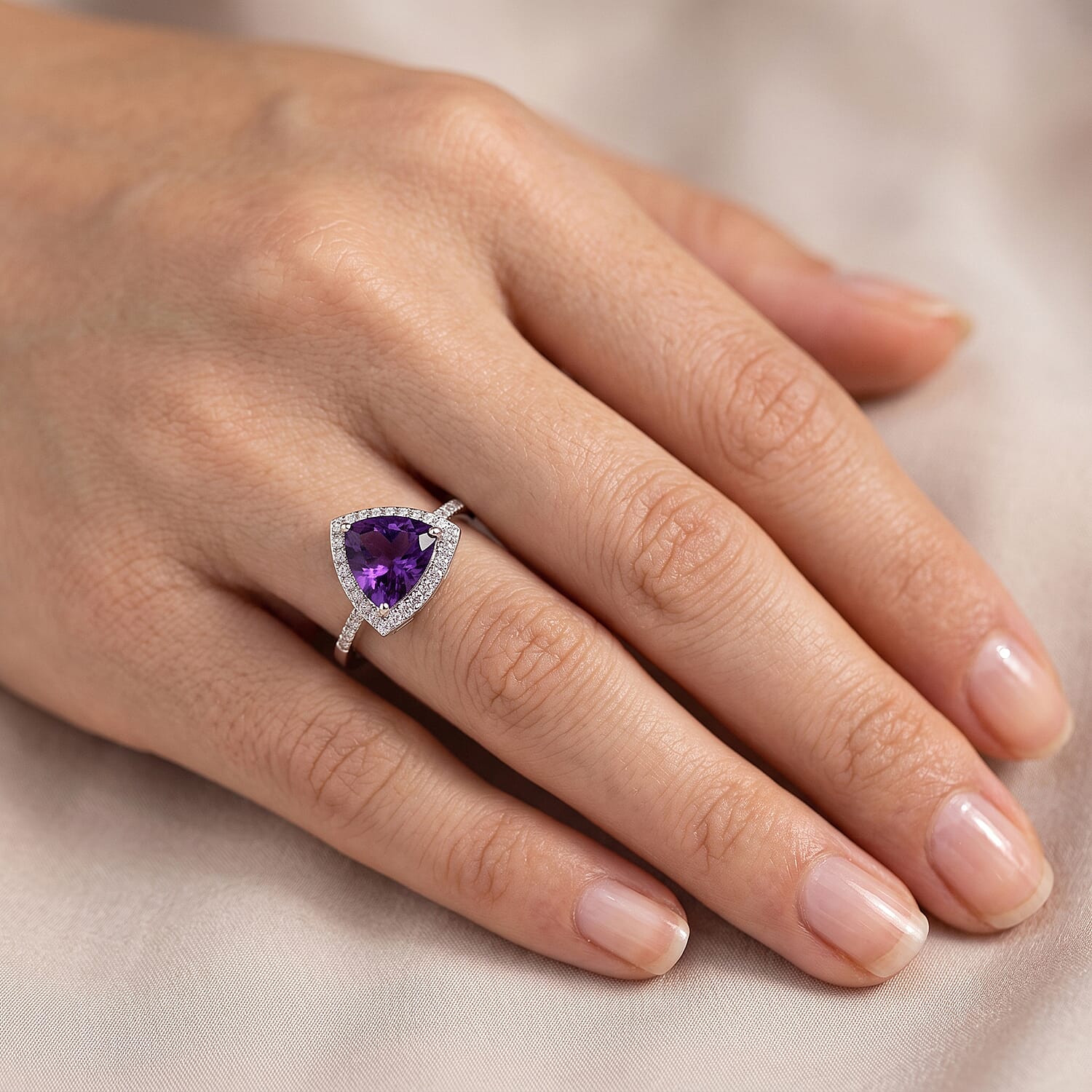 D'Joy - Moroccan Amethyst & White Zircon Halo Ring in Platinum Overlay Sterling Silver 2.84 Ct.