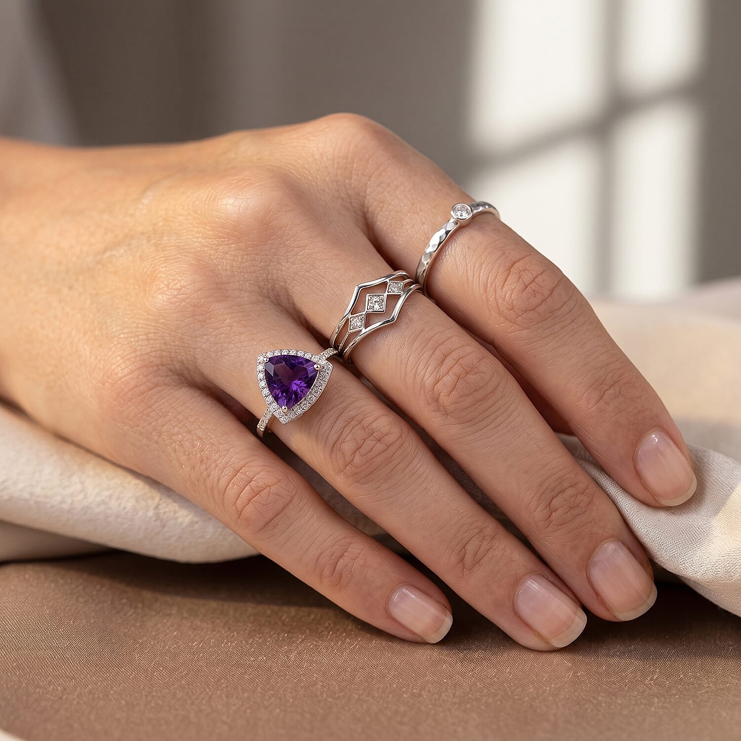 D'Joy - Moroccan Amethyst & White Zircon Halo Ring in Platinum Overlay Sterling Silver 2.84 Ct.