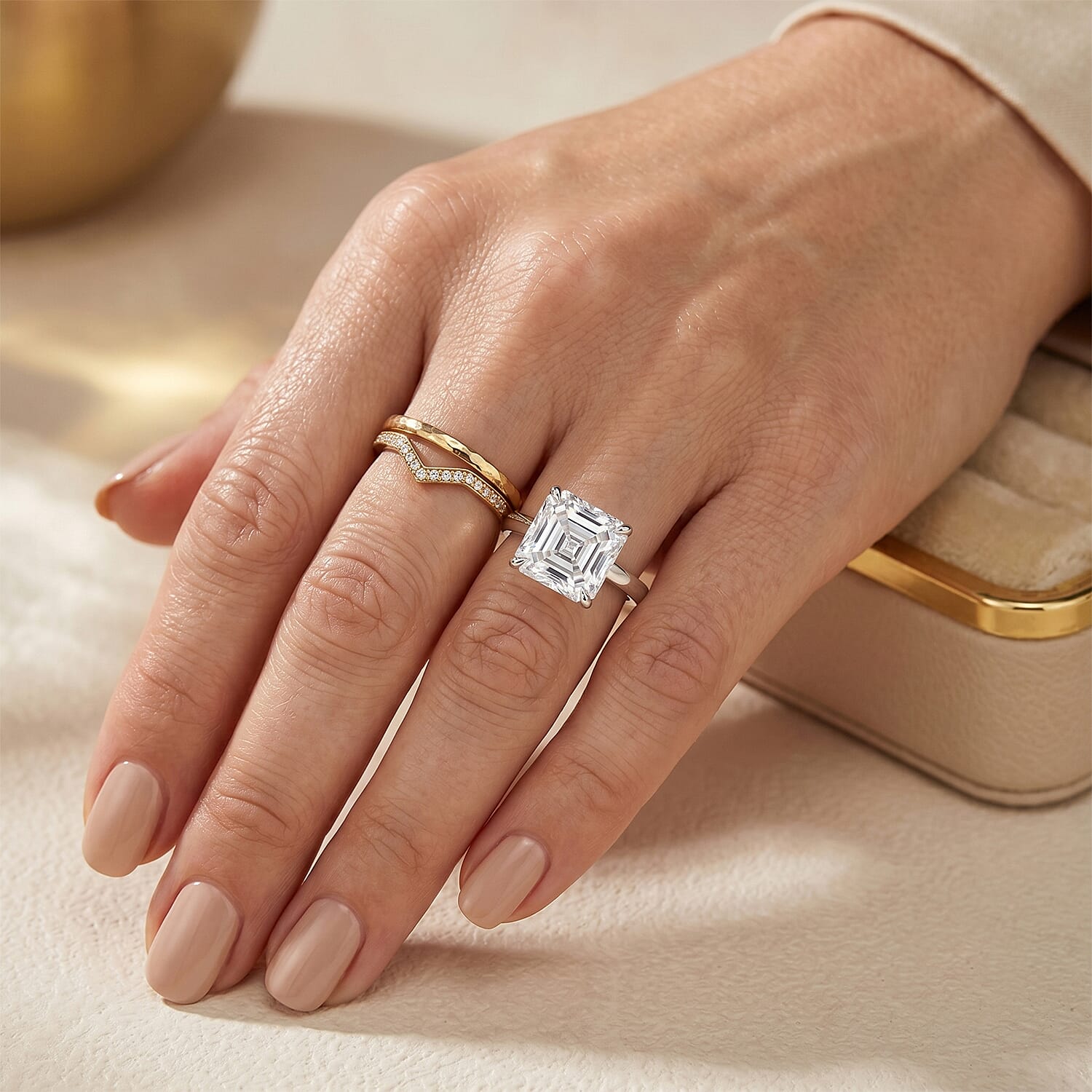 The Royal Asscher Collection - Moissanite Ring in Rhodium Overlay Sterling Silver 5.50 Ct.
