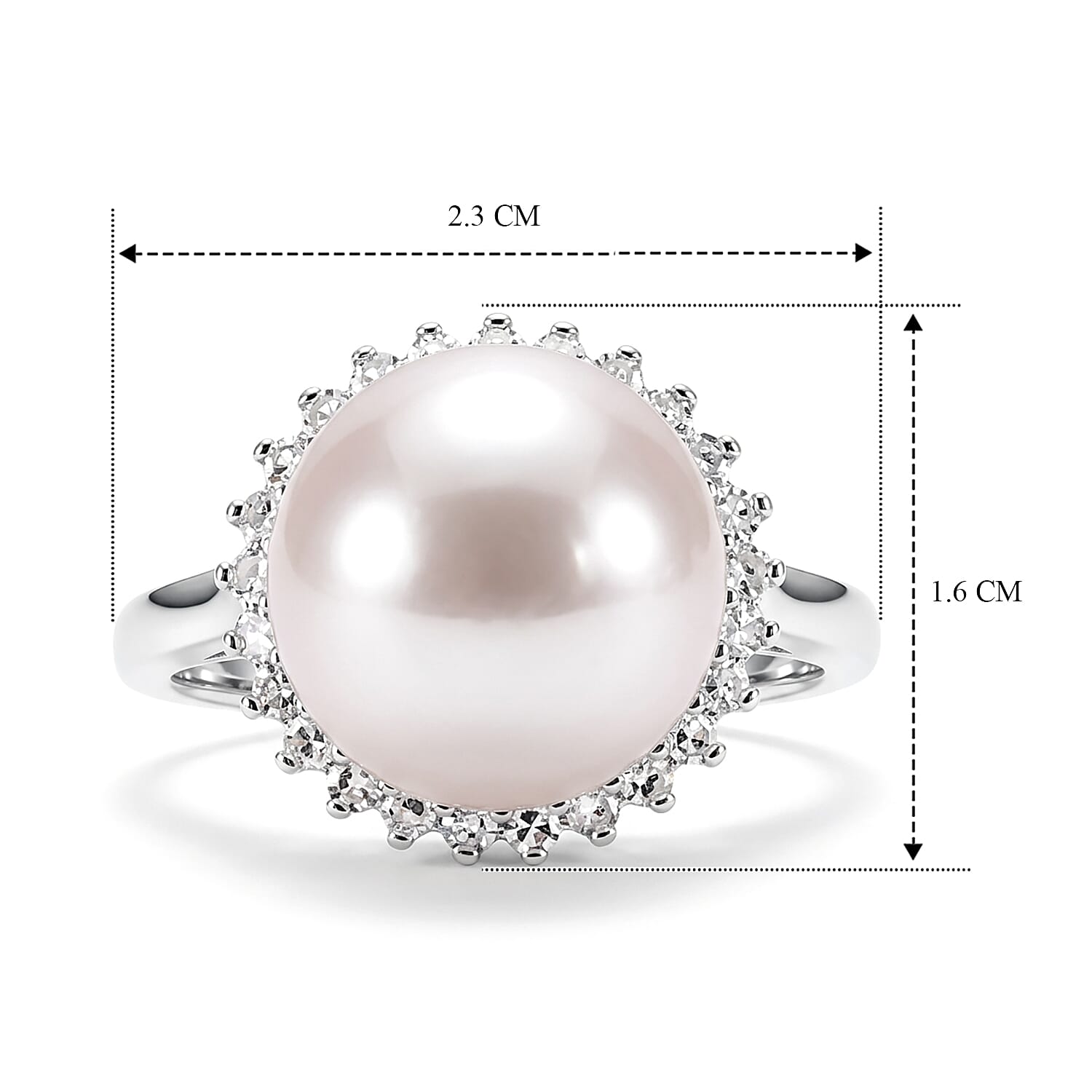 D'Joy White Edison Pearl, Lab Grown Diamond Fancy Ring in Rhodium OverlaySterling Silver  13.900  Ct.