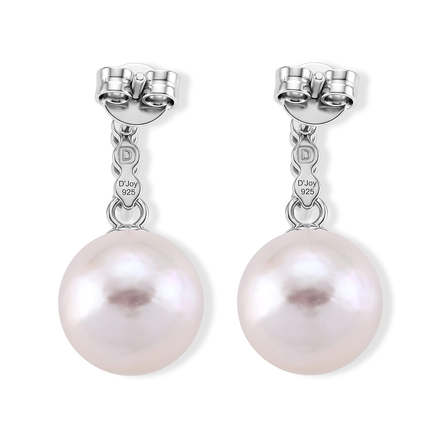 D'Joy - White Edison Pearl & Lab Grown Diamond Drop Earring with Push Back in Rhodium Overlay Sterling Silver 16.27 Ct.