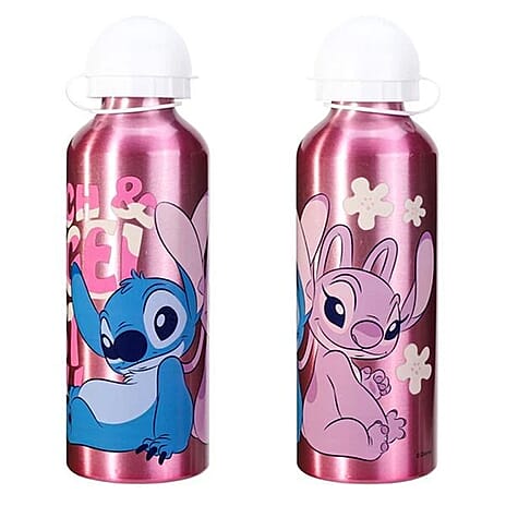 Kids Licensed Aluminium Lilo - Stitch Water Bottle (500ml) - Leakproof, Lightweight - BPA-Free - Pink