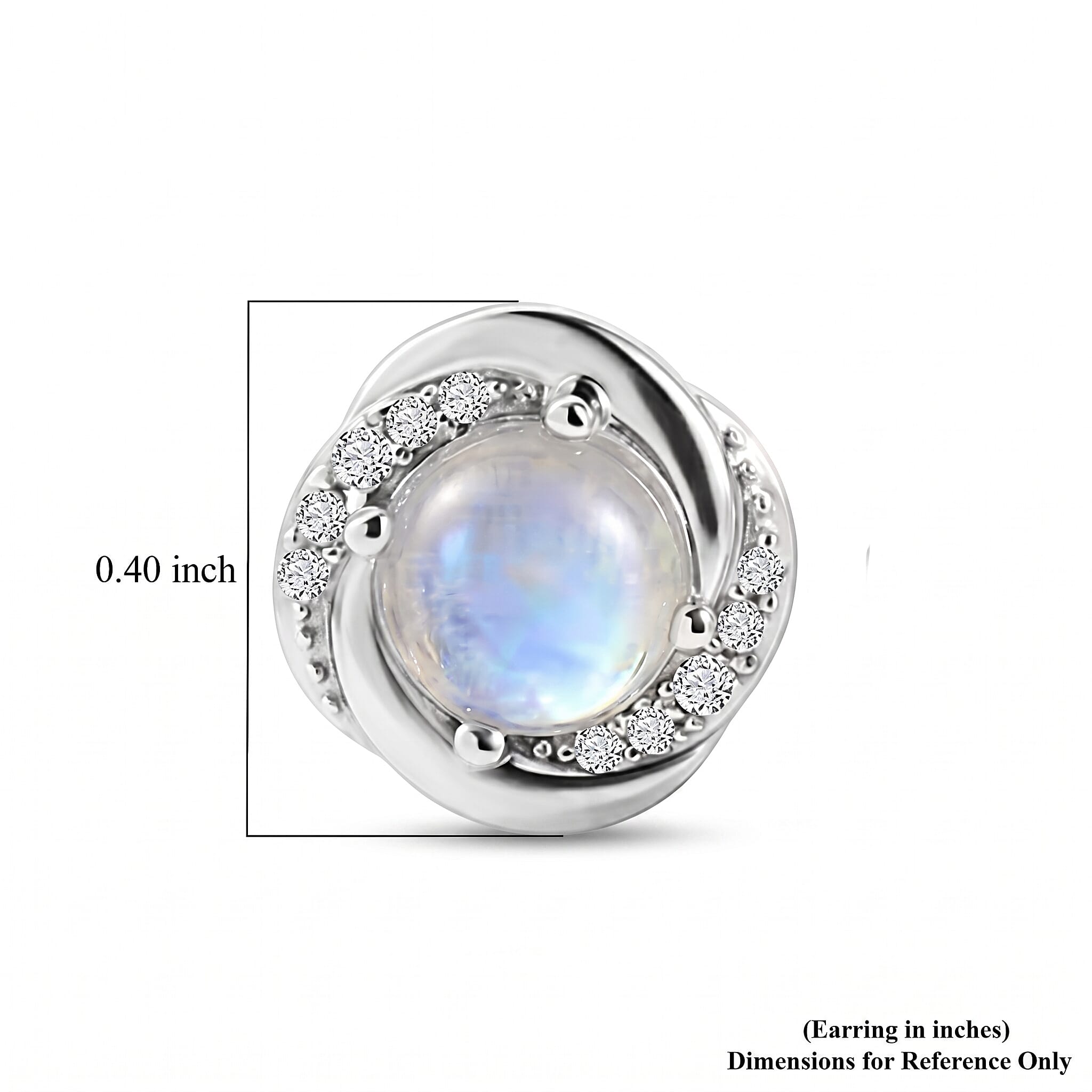 D'Joy - Rainbow Moonstone & White Zircon Earring with Push Post in Rhodium Overlay Sterling Silver 2.00 Ct.
