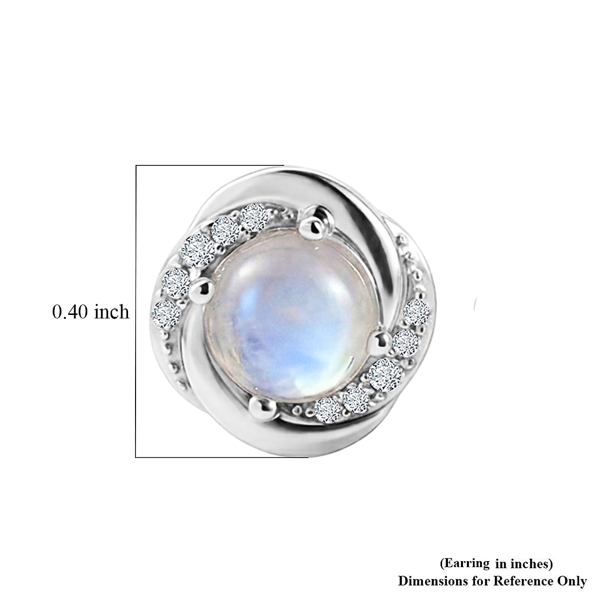 D'Joy Rainbow Moonstone, White Zircon Main Stone With Side Stone Earring in Rhodium OverlaySterling Silver  2.204  Ct.