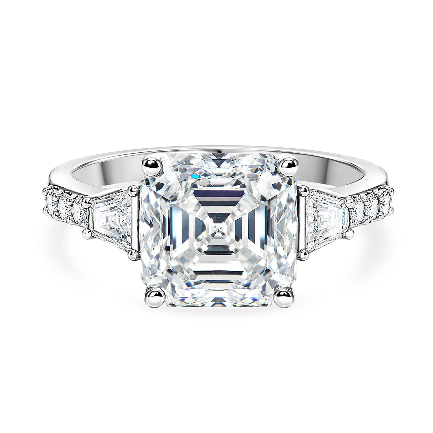 The Royal Asscher Commission - Moissanite (5.90Ct) Ring in Rhodium Overlay Sterling Silver 6.530  Ct.
