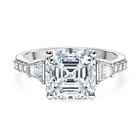 The Royal Asscher Commission - Moissanite (5.90Ct) Ring in Rhodium Overlay Sterling Silver 6.530  Ct.