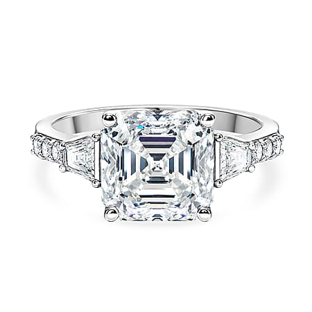 The Royal Asscher Commission - Moissanite (5.90Ct) Ring in Rhodium Overlay Sterling Silver 6.53 Ct. The Royal Asscher Commission - Moissanite (5.90Ct) Ring in Rhodium Overlay Sterling Silver 6.53 Ct.