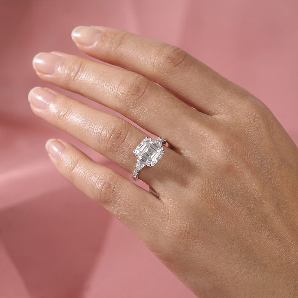 The Royal Asscher Commission - Moissanite (5.90Ct) Ring in Rhodium Overlay Sterling Silver 6.530  Ct.