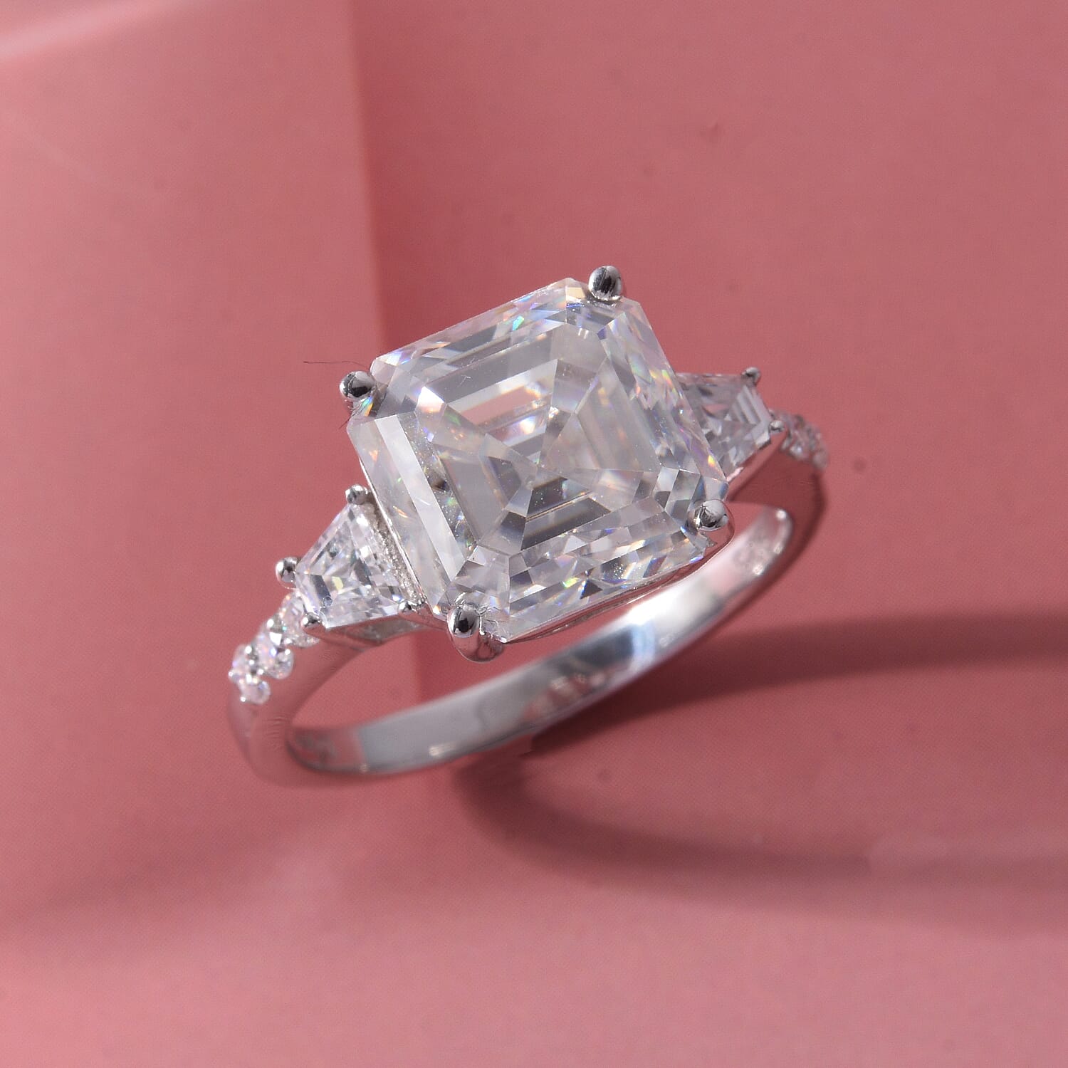 The Royal Asscher Commission - Moissanite (5.90Ct) Ring in Rhodium Overlay Sterling Silver 6.530  Ct.