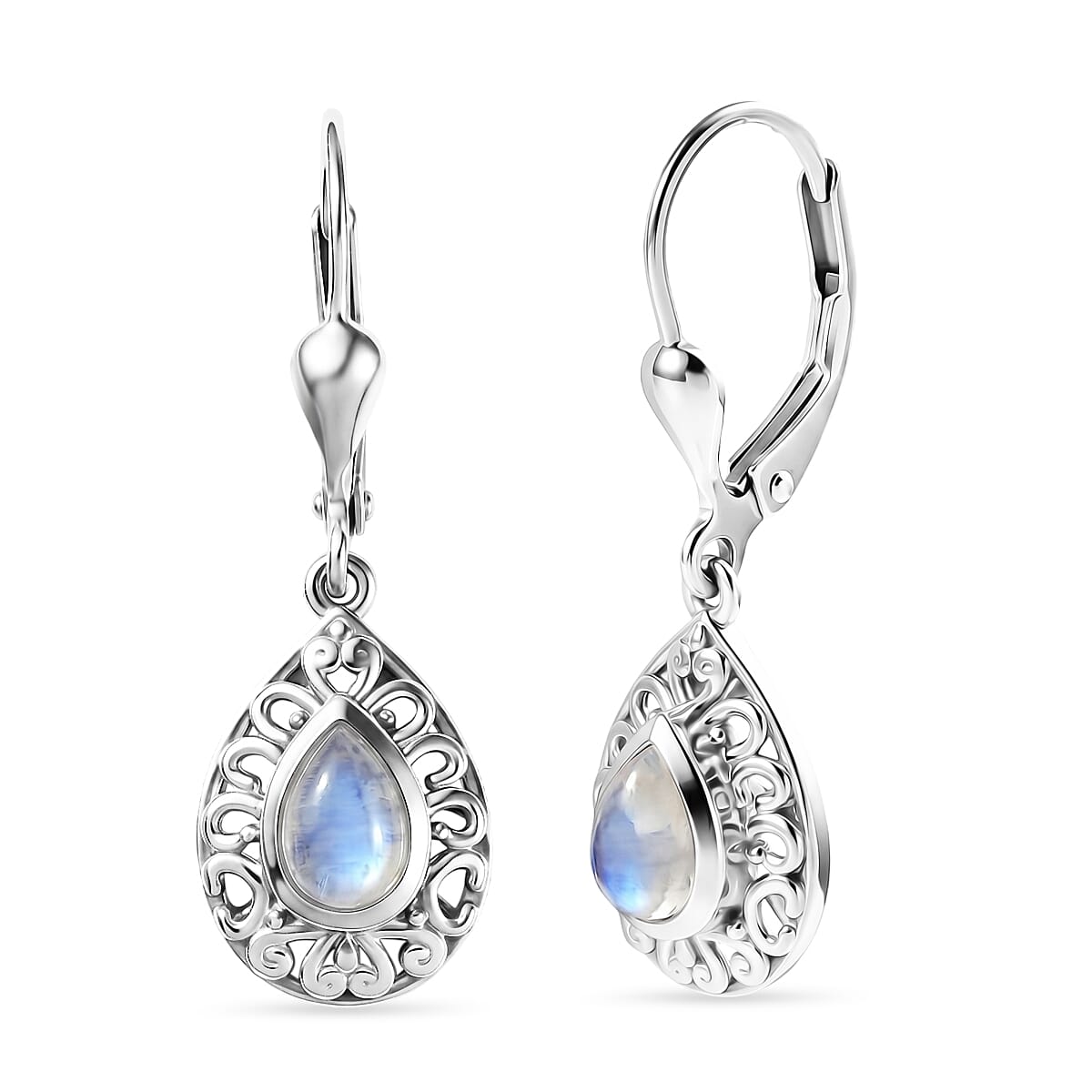 D'Joy Rainbow Moonstone Fancy Earring in Rhodium OverlaySterling Silver  1.084  Ct.