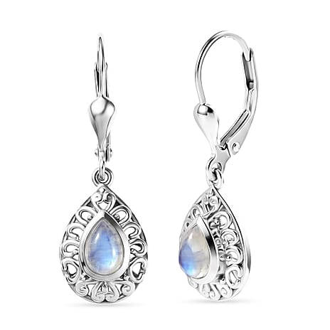 D'Joy Rainbow Moonstone Fancy Earring in Rhodium OverlaySterling Silver  1.084  Ct.