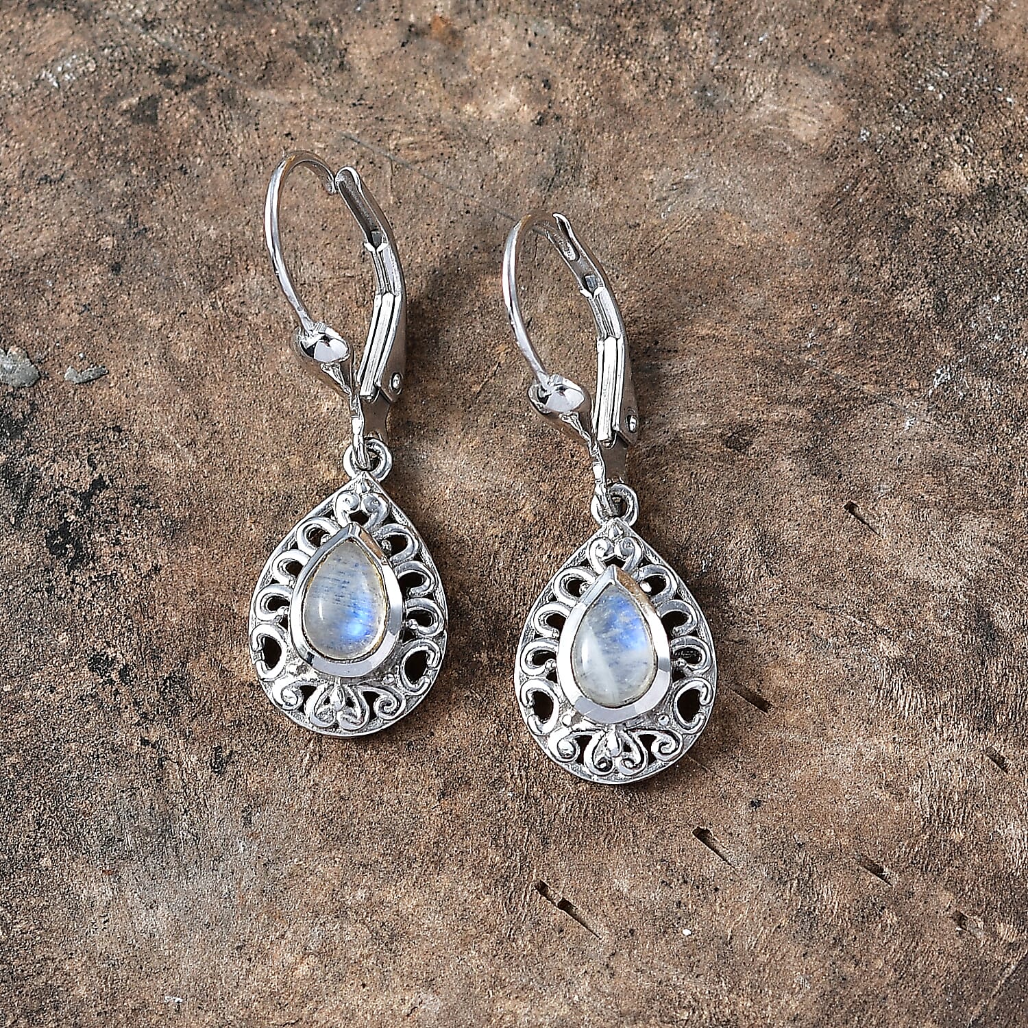 D'Joy Rainbow Moonstone Fancy Earring in Rhodium OverlaySterling Silver  1.084  Ct.