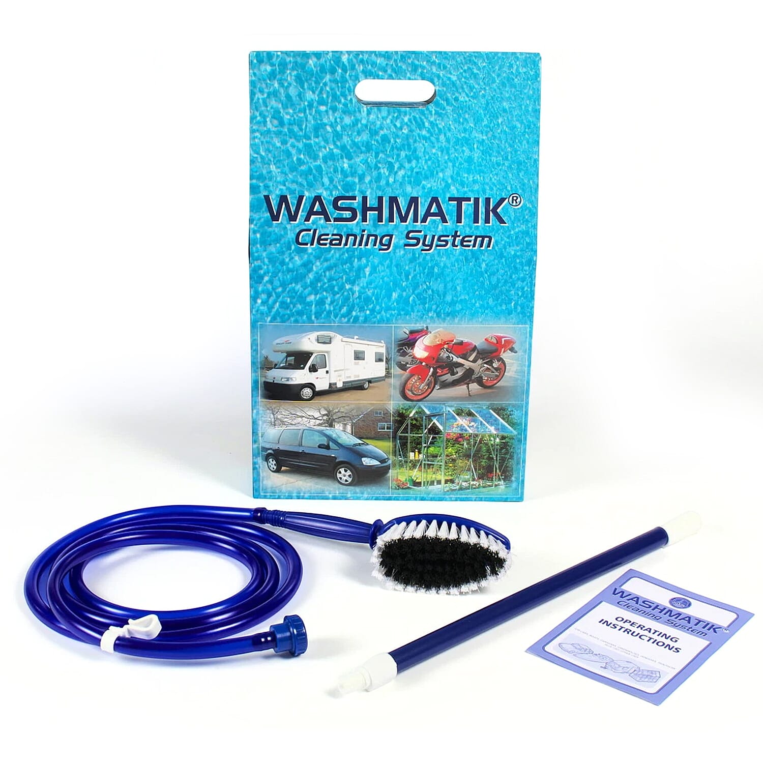 The Original Wash Matik Cleaning System With Anti kink hose (approx 9 feet) With Extension Pole & Set of 5 Universal Cleaning Cloths BEATS ANY HOSEPIPE BAN! Saves Water!