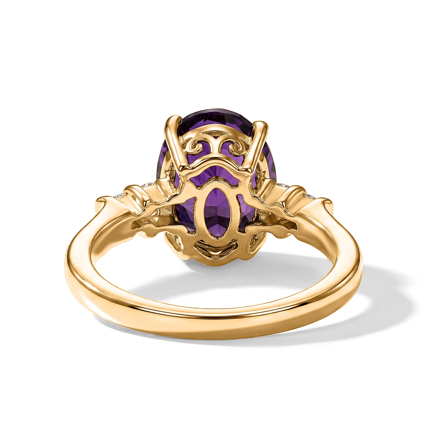 D'Joy - Moroccan Amethyst & Natural White Diamond Ring in 18K Vermeil Yellow Gold Plated Sterling Silver 2.70 Ct.