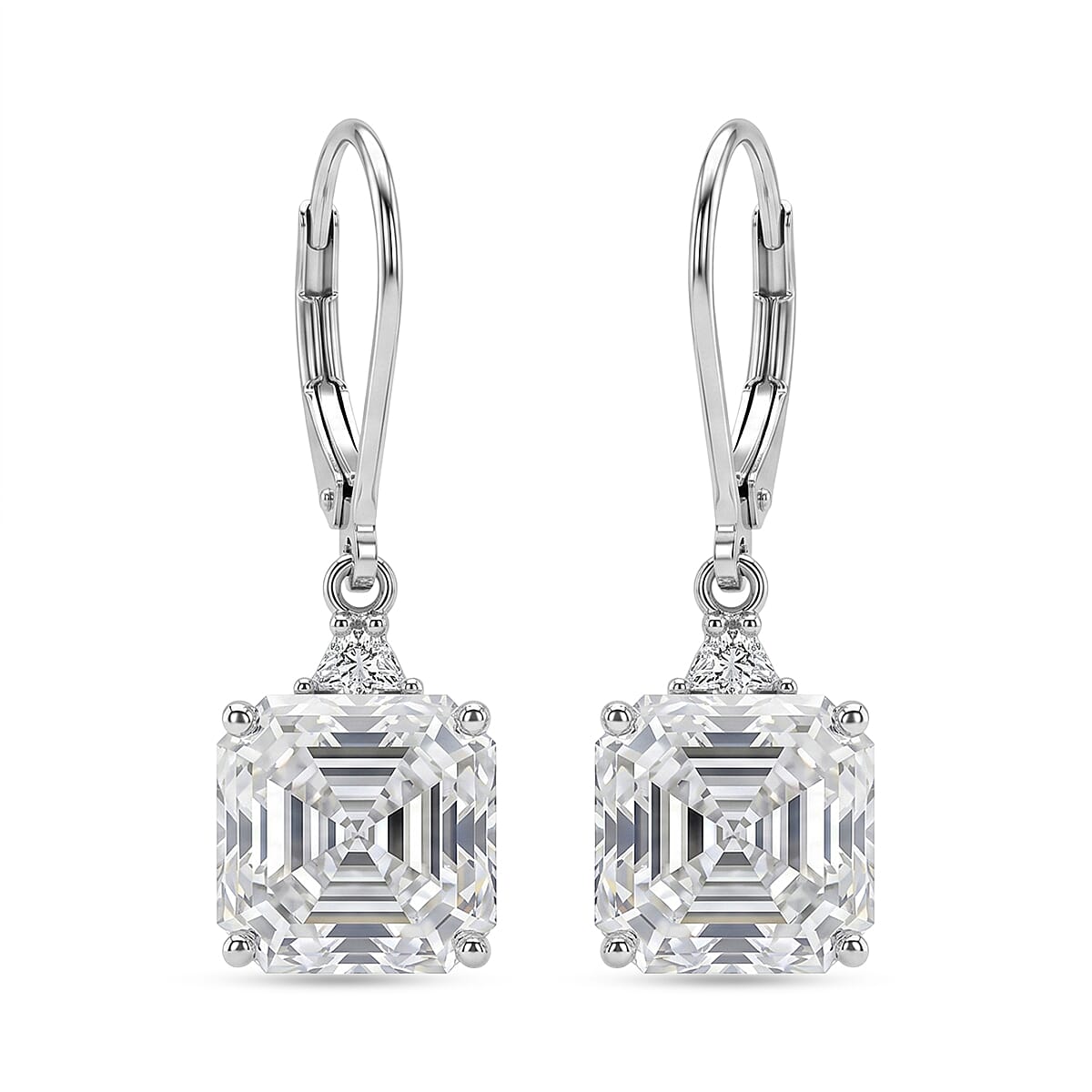 D'Joy - Moissanite Earring with Lever Back in Rhodium Overlay Sterling Silver 6.06 Ct.