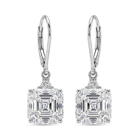 D'Joy - Moissanite Earring with Lever Back in Rhodium Overlay Sterling Silver 6.06 Ct.