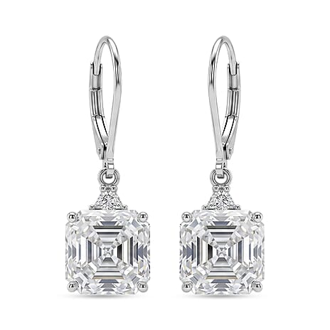 D'Joy - Moissanite Earring with Lever Back in Rhodium Overlay Sterling Silver 6.06 Ct.
