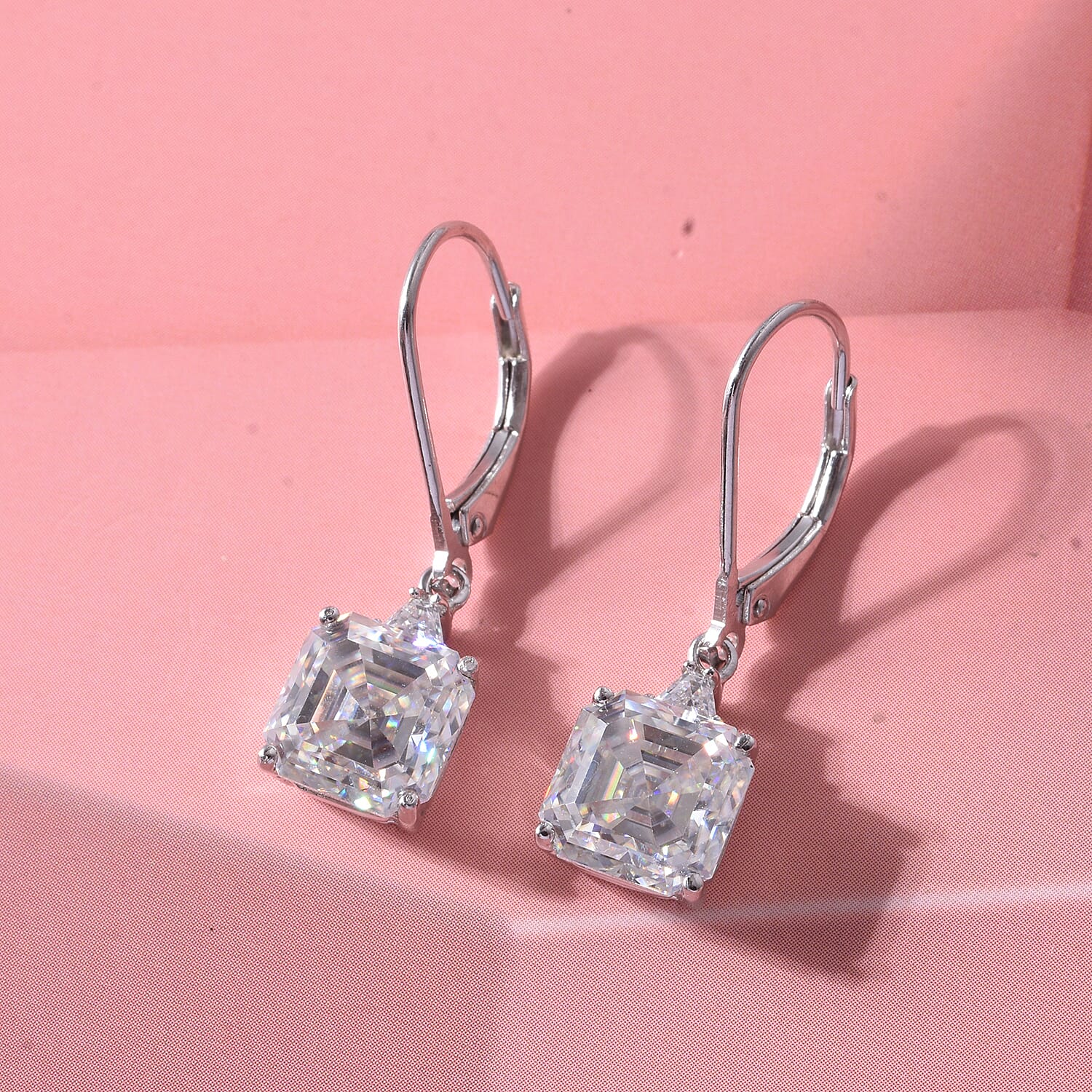 D'Joy - Moissanite Earring with Lever Back in Rhodium Overlay Sterling Silver 6.06 Ct.