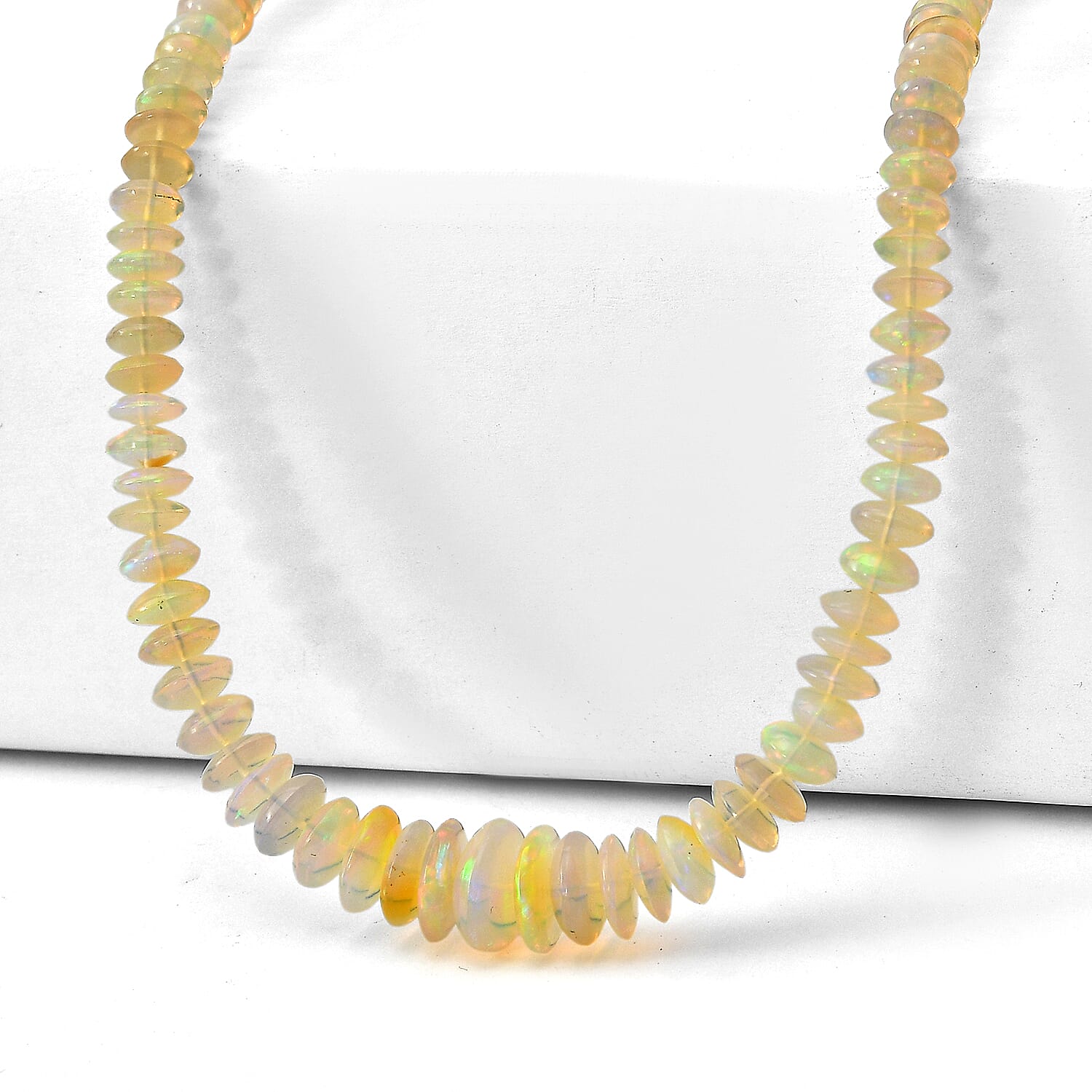 D'Joy - Ethiopian Opal Beads Necklace (Size - 18-2 Ext) in Rhodium Overlay Sterling Silver 90.00 Ct.