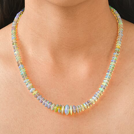 D'Joy - Ethiopian Opal Beads Necklace (Size - 18-2 Ext) in Rhodium Overlay Sterling Silver 90.00 Ct.
