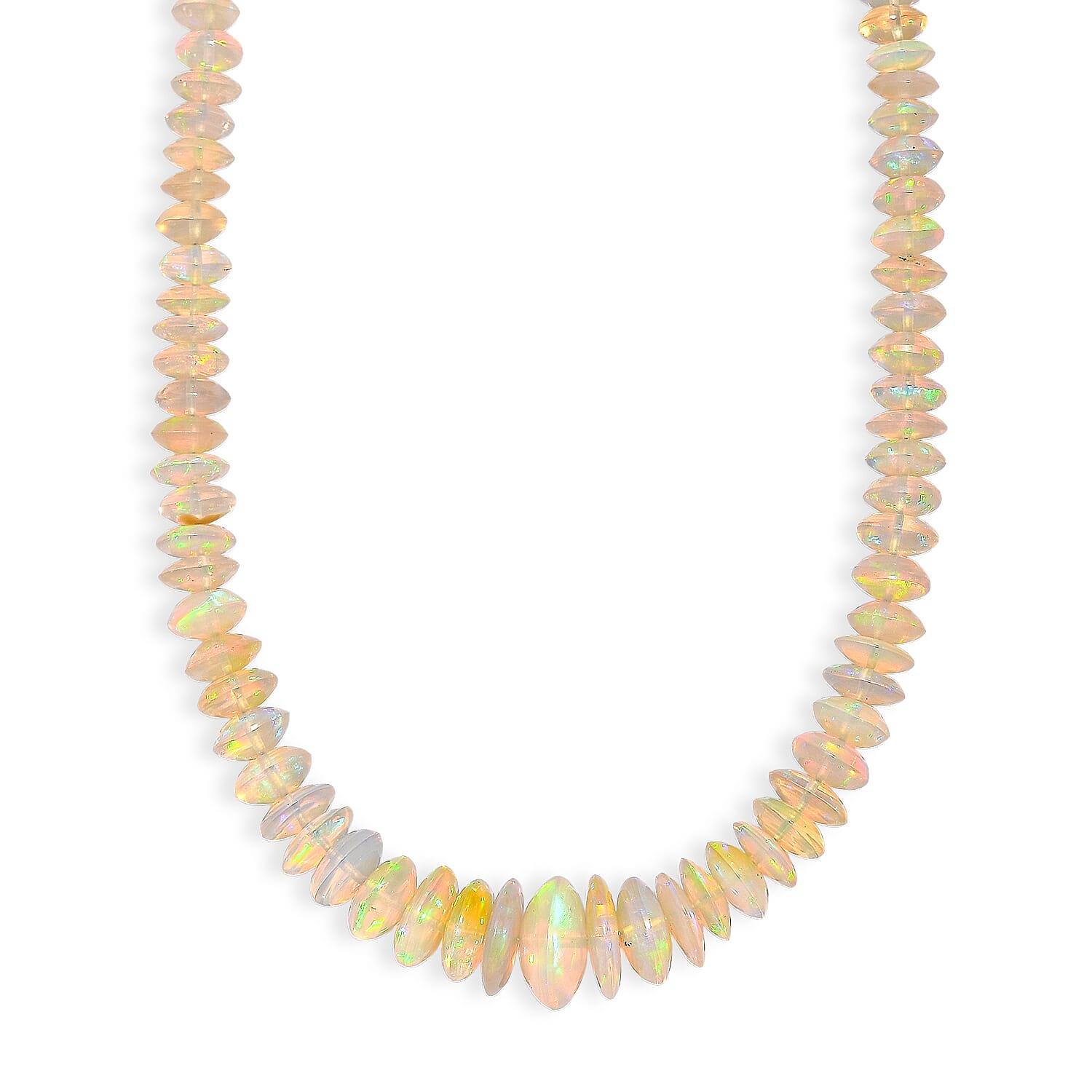 D'Joy - Ethiopian Opal Beads Necklace (Size - 18-2 Ext) in Rhodium Overlay Sterling Silver 90.00 Ct.