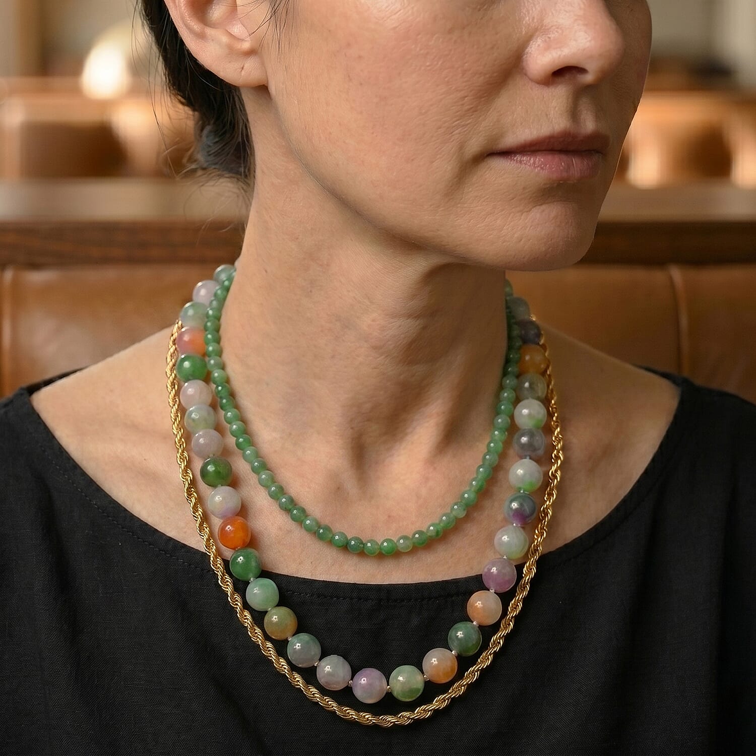 D'Joy - Multi Colour Jade Beads Necklace (Size - 20) with Magnetic Clasp in Yellow Gold Plated Sterling Silver 539.00 Ct.