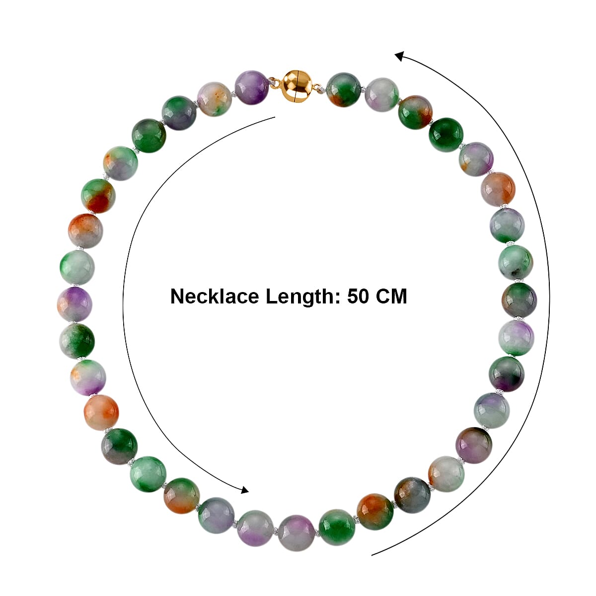 D'Joy - Multi Colour Jade Beads Necklace (Size - 20) with Magnetic Clasp in Yellow Gold Plated Sterling Silver 539.00 Ct.