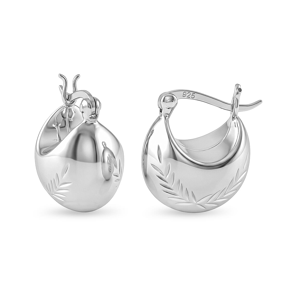 Sterling Silver Leaf Pattern Earring with Clasp