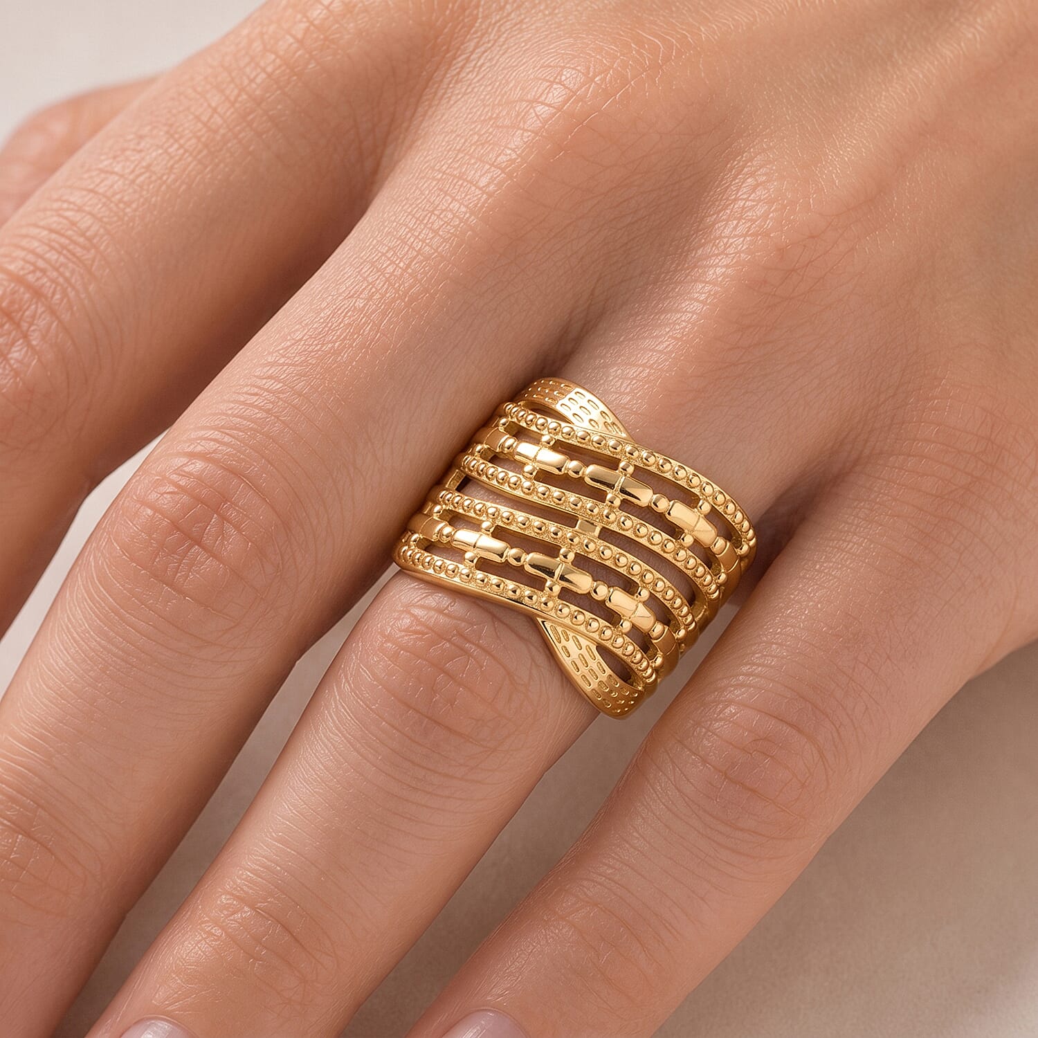 EverTrue Bronzella Collection - Crossover Band Ring in Yellow Gold Tone