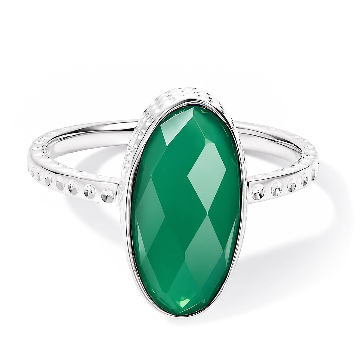 Green Onyx Solitaire Ring in Sterling Silver 4.50 Ct.