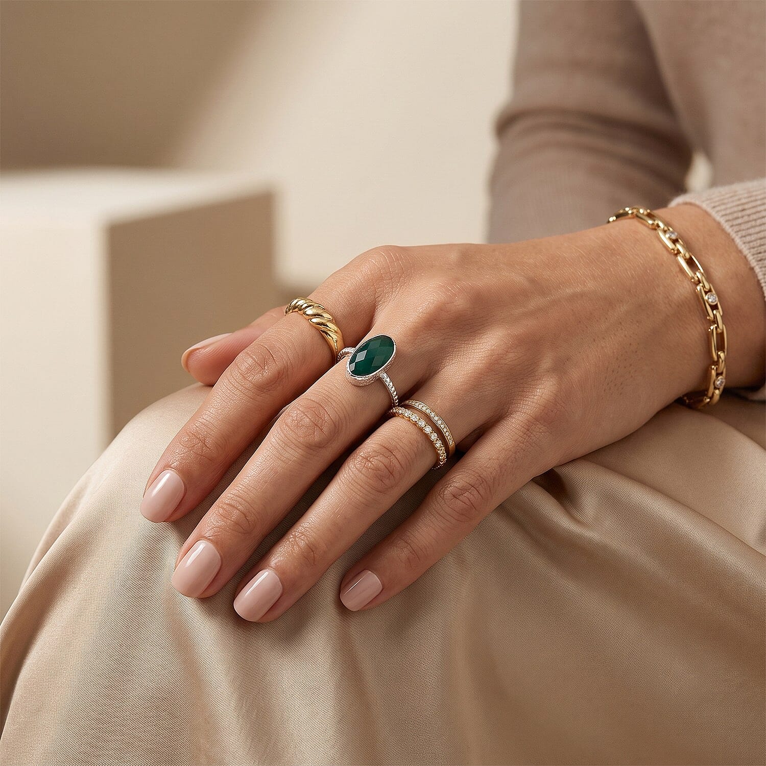 Green Onyx Solitaire Ring in Sterling Silver 4.50 Ct.