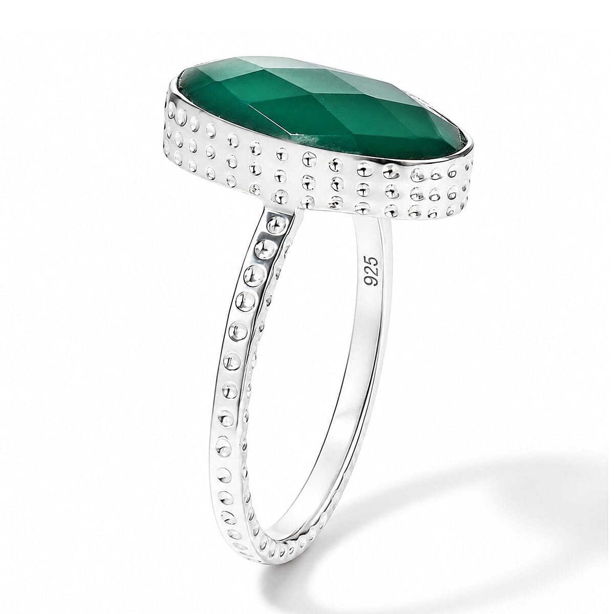 Green Onyx Solitaire Ring in Sterling Silver 4.50 Ct.