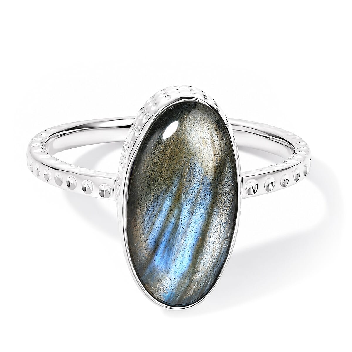 Labradorite Solitaire Ring in Sterling Silver 4.43 Ct.