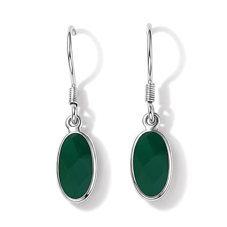 Green Onyx Solitaire Earring with Hook in Sterling Silver 4.06 Ct.